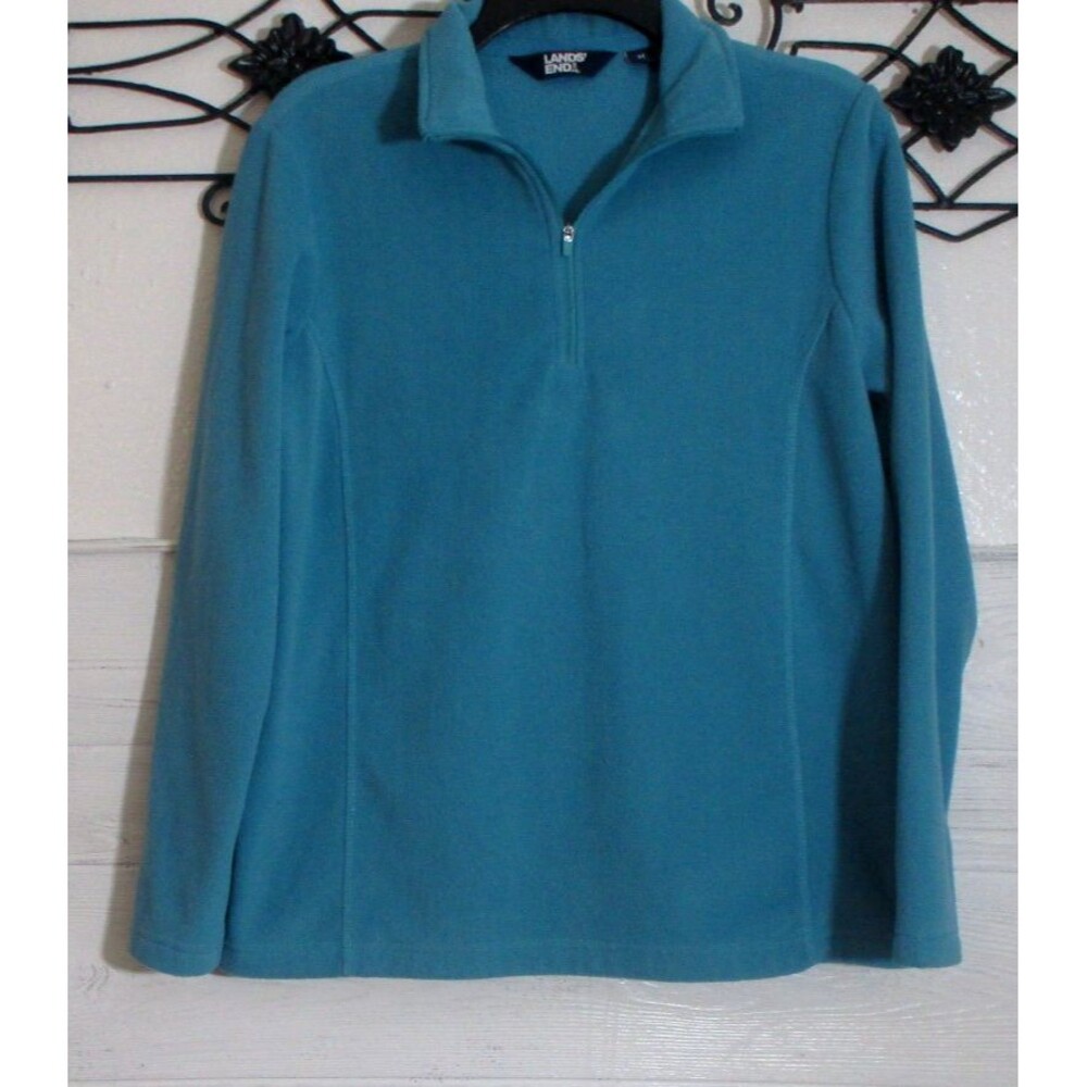 Lands' End Pullover Fleece Sweater Women's Size M Long Sleeve Blue 1/4 Zip